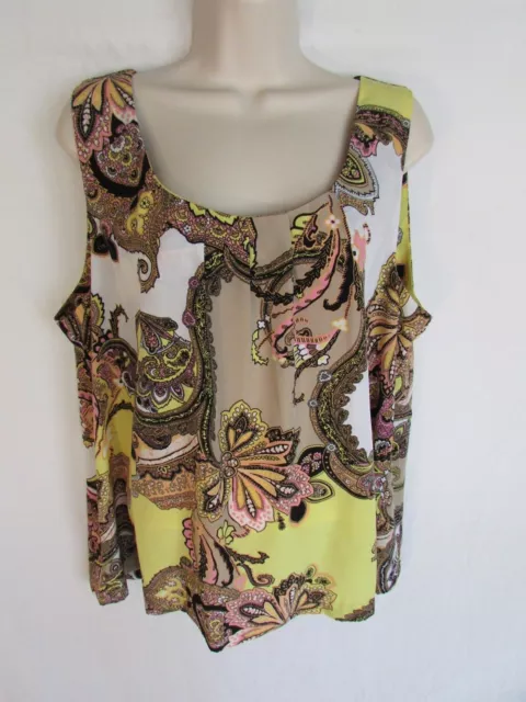 DANA BUCHMAN WOMANS L/XL yellow tan paisley SLEEVELESS TANK BLOUSE