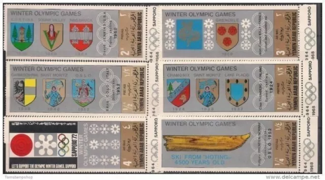 Yemen 1968 Winter Olympic Games Sports Coat of Arms 6v set MNH