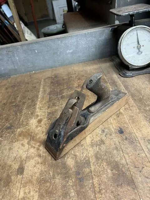 Antique Old Rare Early No ? Stanley Rule & Level Metal Block Hand Plane Tool USA