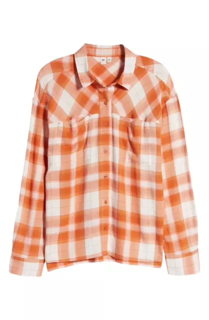 BP. Women's High/Low Bill Plaid Button-Up Shirt in Rust-Ivory Orange Size XS 3