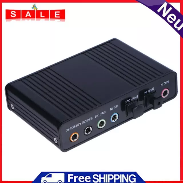 USB 6 Channel 5.1 External Optical Audio Sound Card for Notebook PC(Black)