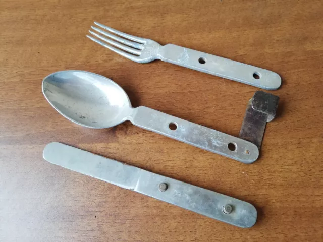 Vtg Rare Wwii Ww2 Spain Spanish Military Army Field Combo Set Fork Knife Spoon