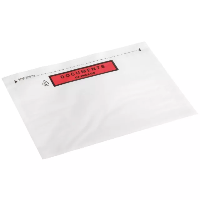 76 Pochettes porte document adhésives  § "documents ci-inclus"  240 x 130 mm