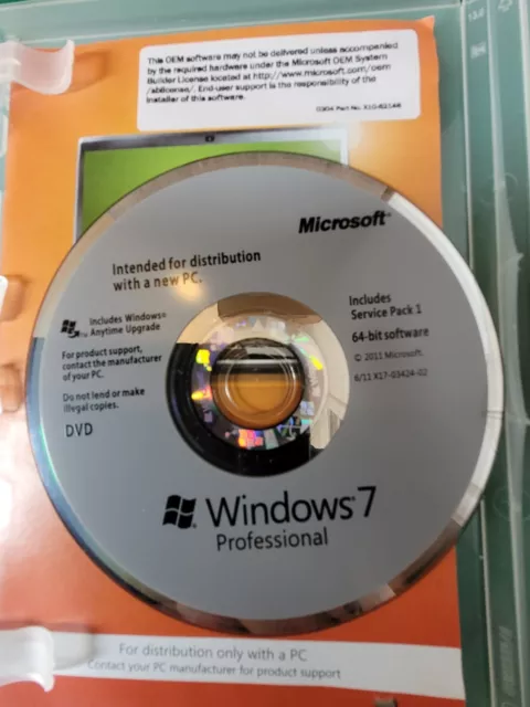 Microsoft  Windows 7 Professional 64 Bit Version  disc (Full Install) 2