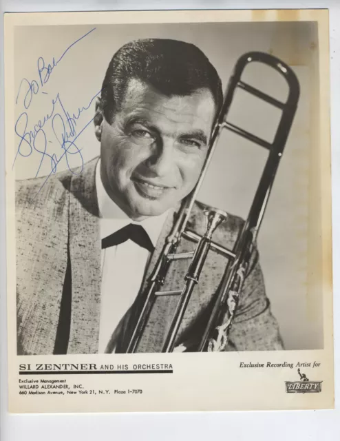 JAZZ 1963 Si Zentner autograph, signed photo with envelope 8x10 trombone