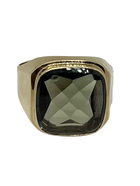 Ring 585/000 (14 Karat) Gold mit synth. Turmalin, getragen, Art Deco Siegel
