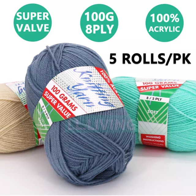knitting wool 5 x 100g acrylic yarn 8ply bulk buy several multi coloured  balls