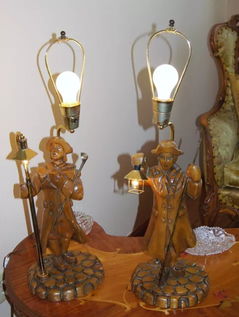 2 Vtg Art Deco Era Wooden Table Lamps Chandeliers Fixtures   " Light Keepers"