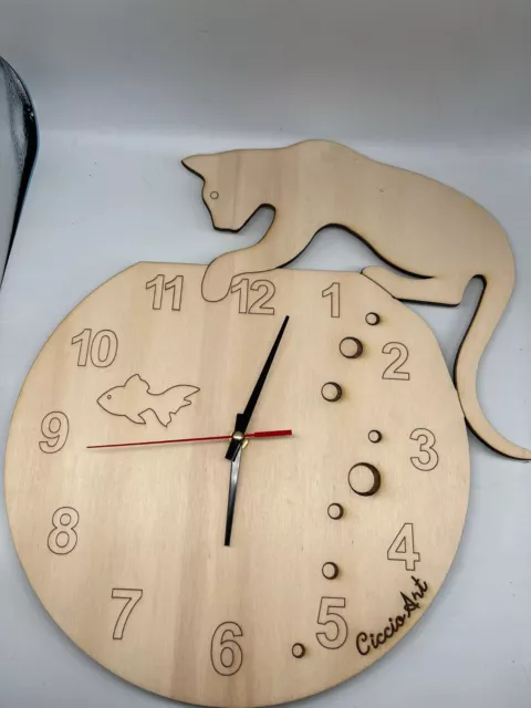 Orologio da Parete personalizzato in legno Gatto con Acquario Regalo Compleanno
