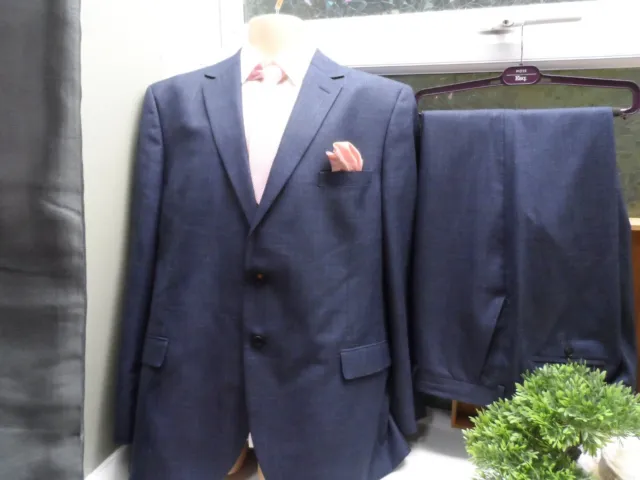 Moss Esq 48" in Chest Blue Woven 2 pce Suit Blazer Jacket And W42” 31"L Trousers