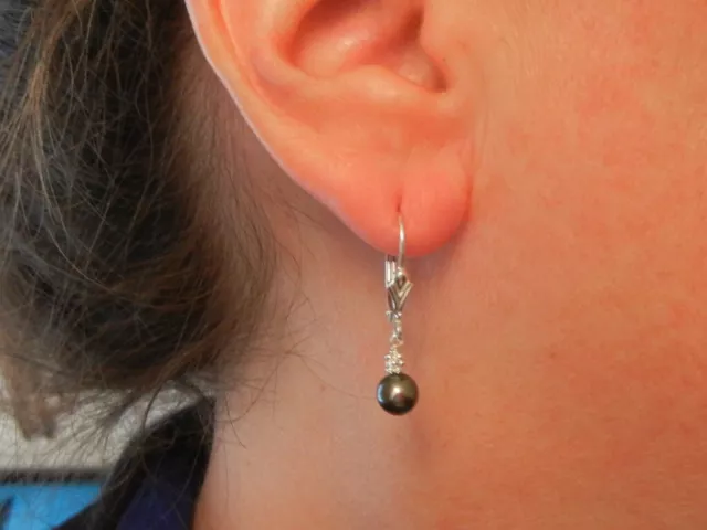 Boucles d'oreilles en argent perle de culture style Leverback gris foncé eau douce - expédition d'un jour 2