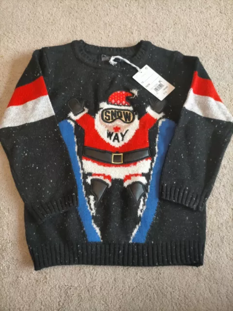 NEXT Boys Black Snow Way Santa Skiing Christmas Jumper Age 4 Years BNWT £16🎅