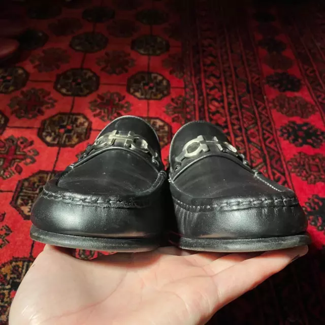 SALVATORE FERRAGAMO GANCINI Bit Logo Loafers Dress Shoes Black Leather ...