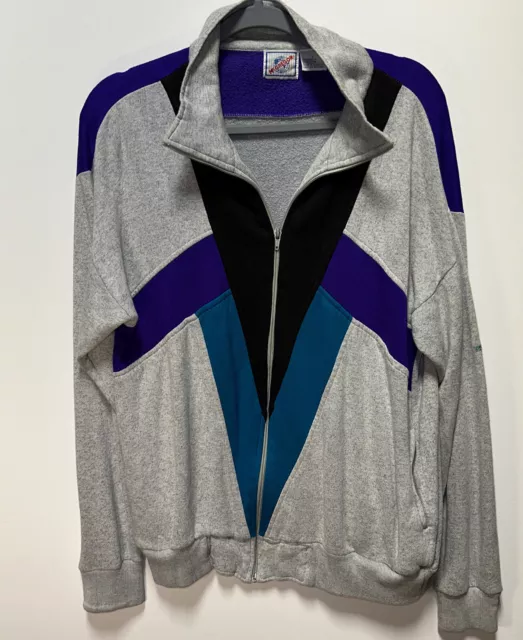 Vintage Mcgregor Men's Gray Color Block Mock Neck Full Sleeve Zip Front Jacket L