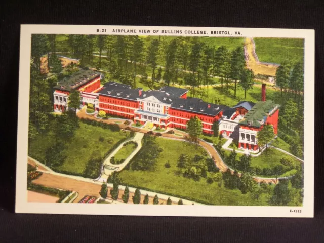 VA Bristol Airplane View of Sullins College Linen Postcard