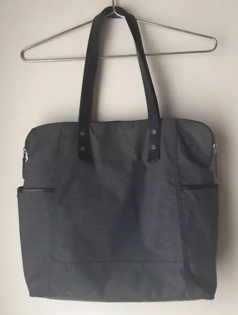 Tumi Grey/Black Canvas Leather Shoulder Bag Tote Handbag Purse Satchel Travel!