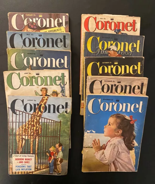 10 Coronet Magazines from 1953 (Feb March May June July Aug Sept Oct Nov Dec)