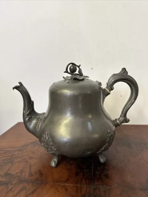 Antique Pewter Teapot - Etched Design
