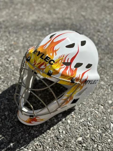 Vintage Mylec Adjustable Goalie Helmet Hockey Mask With Flames