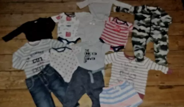 Bundle Baby Boys Clothes Vests/Tops/Bottoms/Sleepsuit Age 6-9 Mths 13 Items