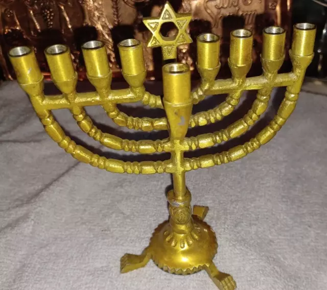 Light weight Brass COLOR  Hanukkah Menorah Metal Candle Holder Jewish Star David