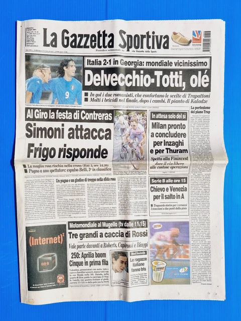 GAZZETTA DELLO SPORT Junio 2001 Georgia-Italia 1-2 Totti