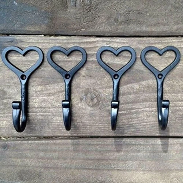 5 x Cast Iron Heart Coat Hat Hook Key Holder Vintage Shabby Chic Antique Hooks 9