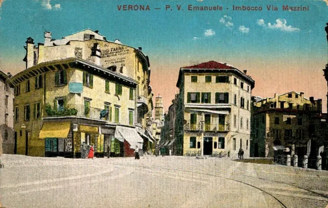 Cartolina - Verona - P. V. Emanuele - Imbocco Via Mazzini - FP - NV