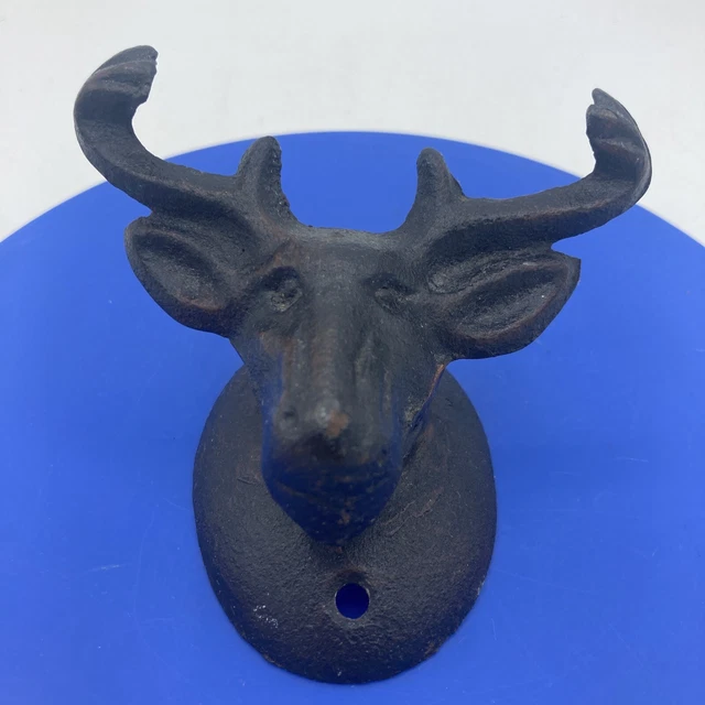 Cast Iron Metal Wall Hook Brown Moose Head Coat Hat Towel Hanging Rustic Cabin