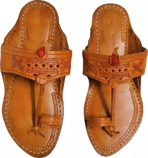 MENS KOLHAPURI LEATHER handmade sandal BOHO HT38 Hippie chappal US size ...