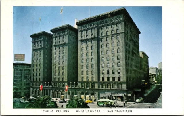 St Francis Hotel Union Square San Francisco CA Flags Cable Cars Postcard Unused