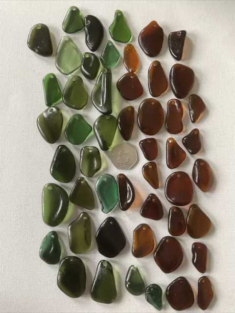 50  top drilled pieces of Scottish Sea glass Shades Of Green And Amber AA95