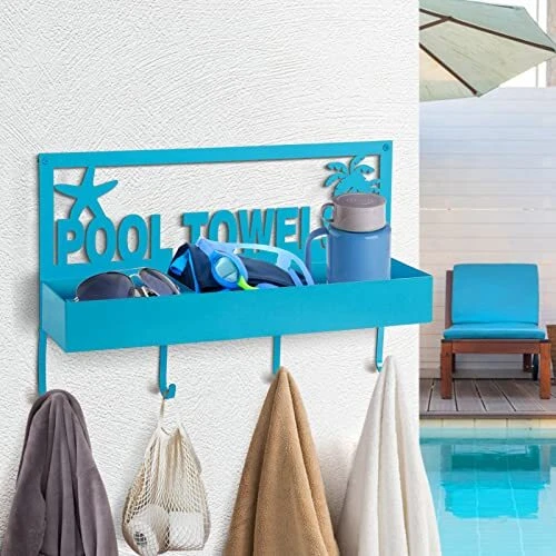 Pool Towel Rack with 8 Hooks Towel Holder Wall Mounted for Outdoor or Bathroom