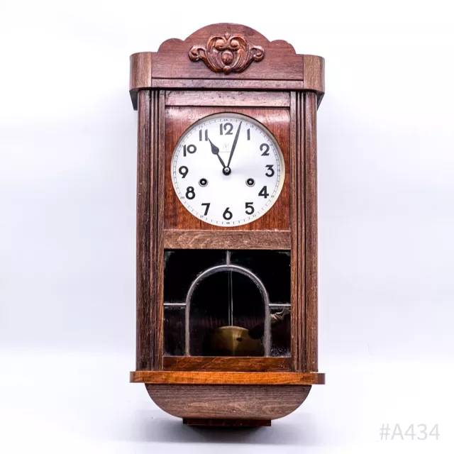 Antiguo Junghans Reloj de Pared De Madera Con Péndulo & Llave
