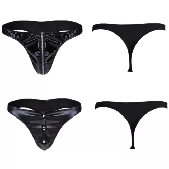 Bikini slip zip sexy uomo wet look pelle bottone o-ring perizoma tanga biancheria intima