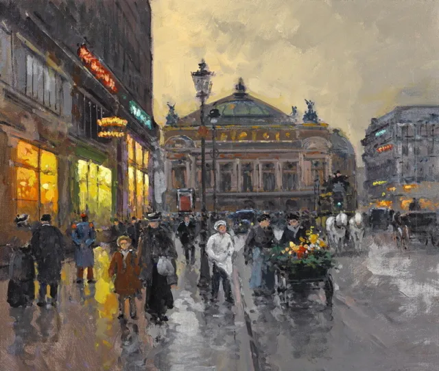 Paris Street Scene at dusk by Edouard Cortes Oil painting Printed on Canvas P203