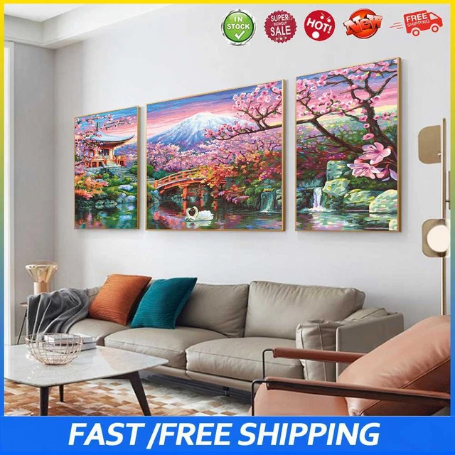 #b Hágalo usted mismo Imagen Digital Tríptico Patio Pintura Sin Marco por Número Artesanía