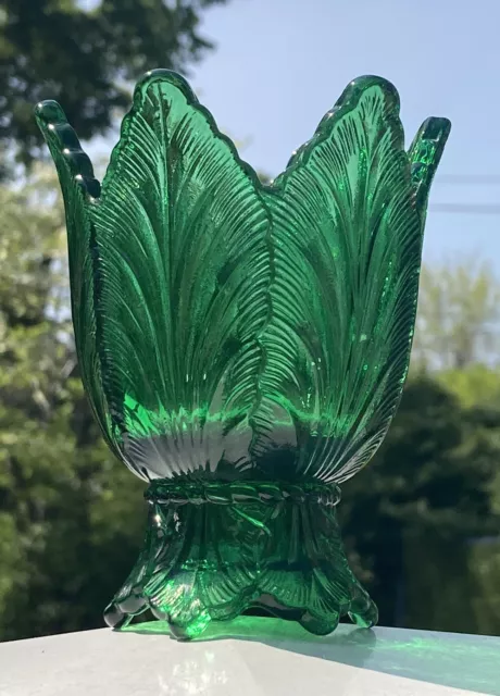 Fenton Glass Green Leaf Two Way Votive Taper Reversible Candle Holder