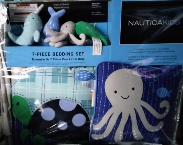 Nautica Kids 7 pc Nursery Crib Bedding Set Ocean Animals Mobile Turtle Octopus