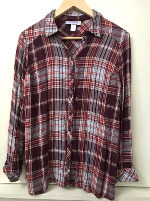 Motherhood Maternity Nursing Womens Red Plaid Flannel Long Sleeve Button Shirt M