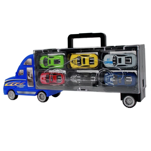 Semi Truck Toy Transporter Trailer Race Car Auto Hauler Play Set - Blue