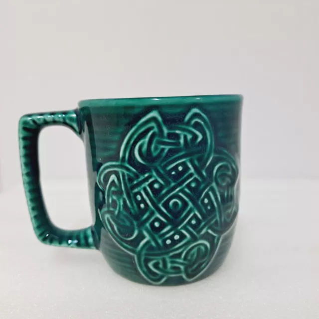 Celtic Knot Handmade Green Pottery Mug Cup Design From Book Of Kells RARE