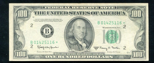 Fr. 2162-B* 1950-E $100 *Star* Frn Federal Reserve Note New York, Ny About Unc