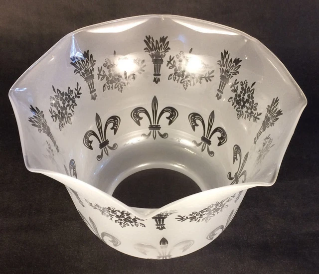 4" Fitter Frosted FLEUR-DE-LIS ETCHED FILIGREE GLASS GAS FLOOR LAMP SHADE #8544 3