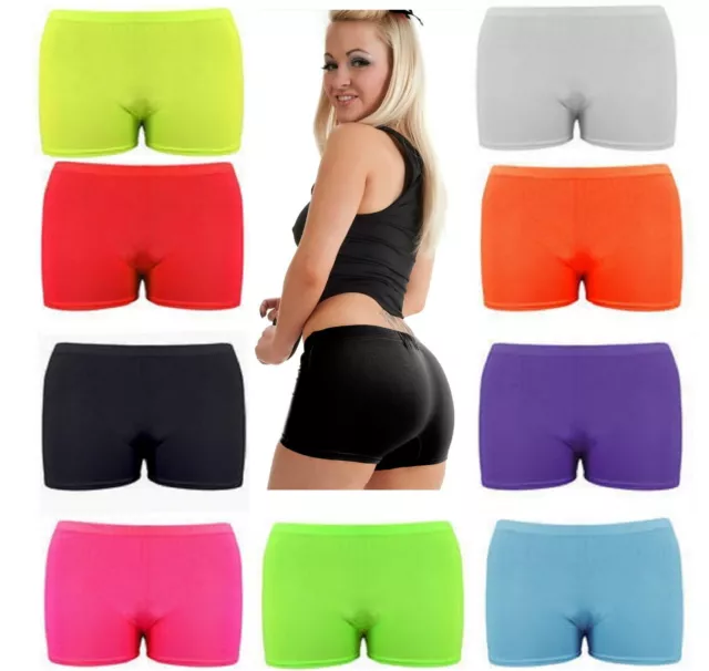 Ladies Women Girls Neon Lycra Stretchy Sexy Hot Pants Shorts Dance Gym Party Sht