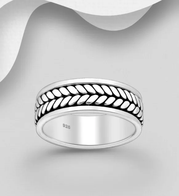 Men's Spin Ring 925 Sterling Silver Spinner Double Weave  Anti-anxiety Fidget