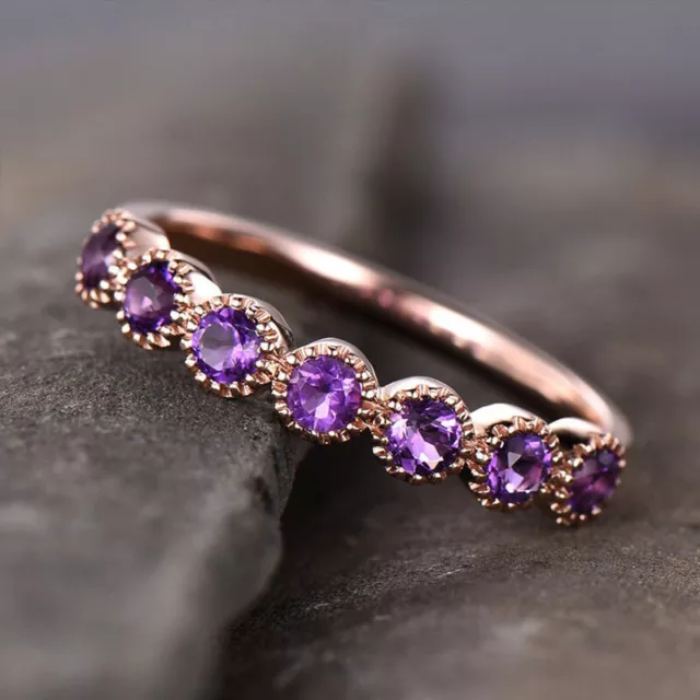 0.80 Ct Round Amethyst Diamond Eternity Wedding Band 14k Rose Gold Over Size L-T