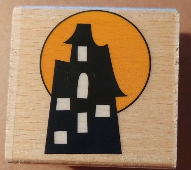 HAUNTED HOUSE IN THE MOON - Rubber Mounted Stamp - Studio G