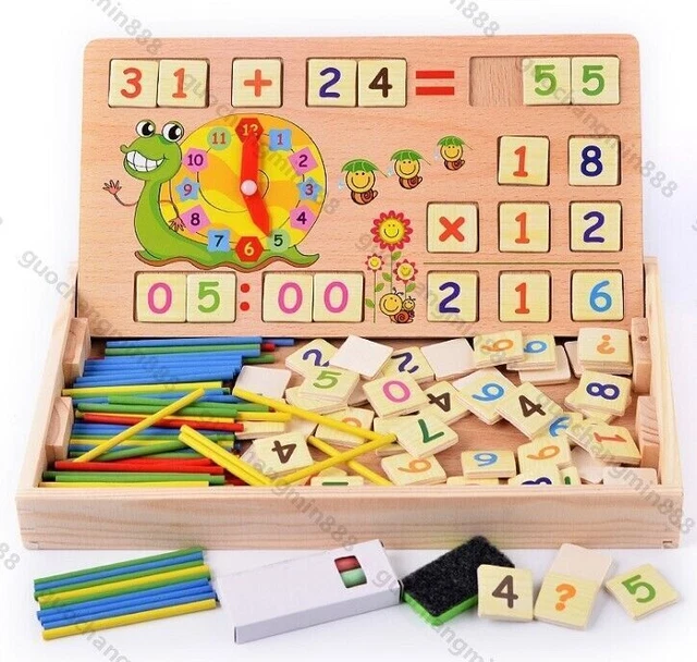 Montessori Mathe Spiel Lernbox mit Multifunktionen Zahlen Rechnen Lernuhr~