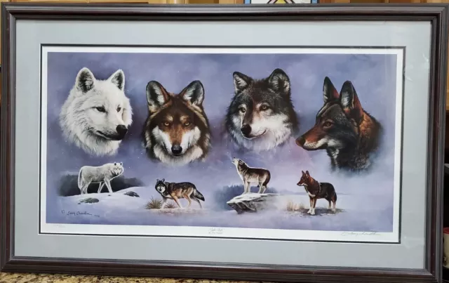Framed & Matted LE "Night Shift" Larry Chandler Signed Large Print Wolf Wolves